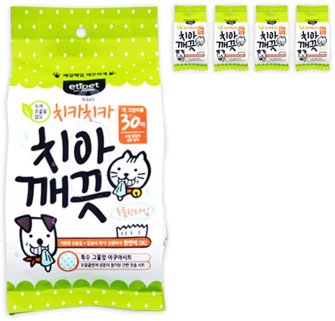 에티펫 반려동물 치아깨끗시트 구강티슈, 30개입, 5개 - 쿠팡