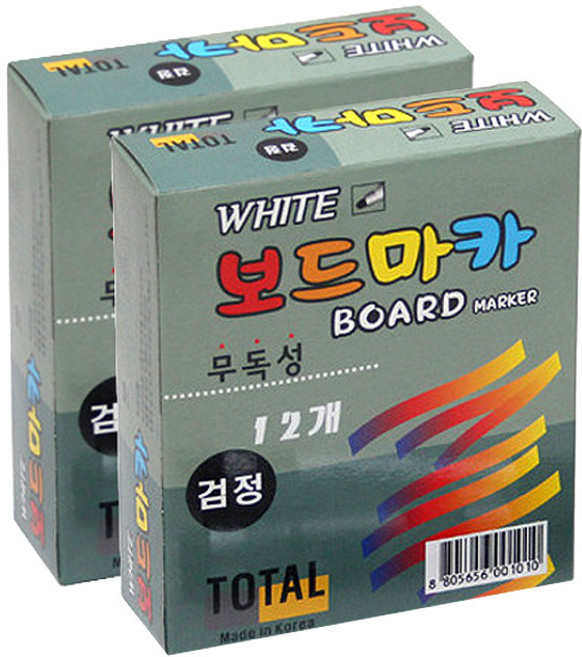 토탈하얀칠판 보드마카 12p, 검정, 2개