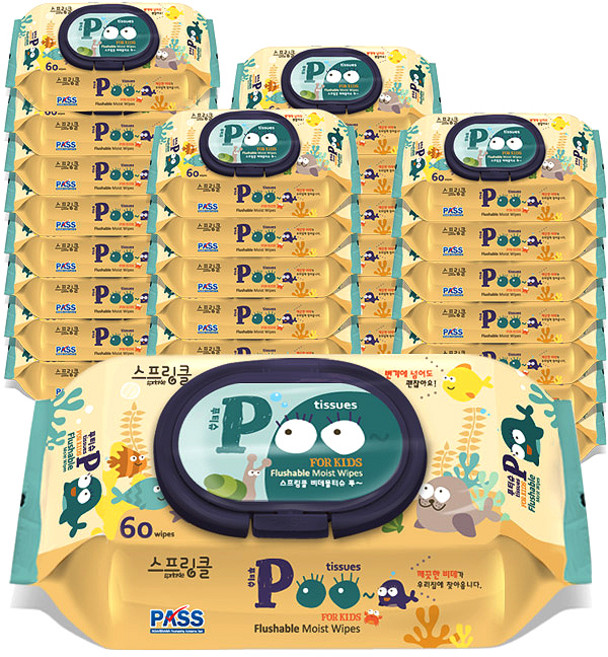 스프링클 푸 비데물티슈 캡형, 70g, 60매, 30개