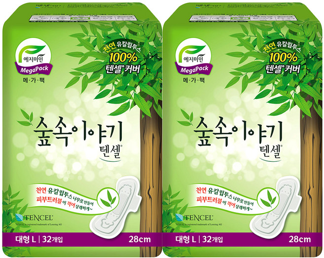 예지미인 숲속이야기 텐셀 생리대 날개형, 대형, 32매입, 2개