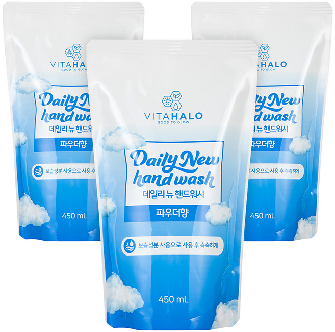 비타할로 데일리뉴 핸드워시 파우더향 리필, 450ml, 3개