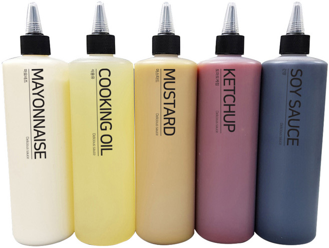 핸드팩토리 러블리 블랙캡 소스통 5개 + 뚜껑 5개 + 라벨 24종, 500ml, 1세트
