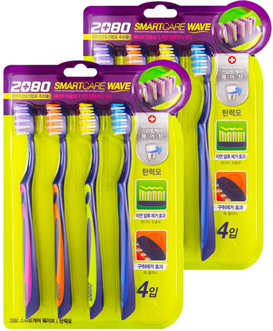 2080 애경 스마트케어 웨이브칫솔 4입 칫솔, 4개입, 2개