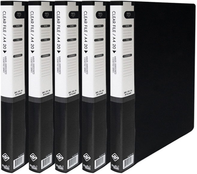 희망사무포인트 클리어 파일 20매 보급형, 검정, 5개