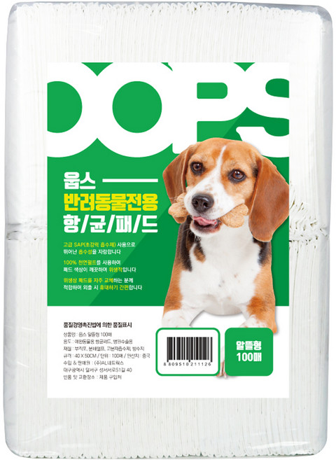웁스 애견 향균패드 알뜰형, 100개입, 1개