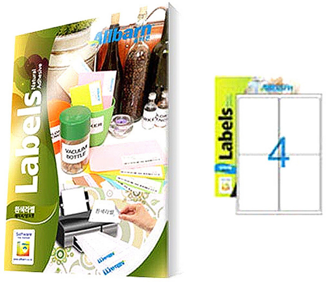 올바른라벨 레이저 잉크젯 공용 흰색 라벨지 AL004, 4칸, 100개