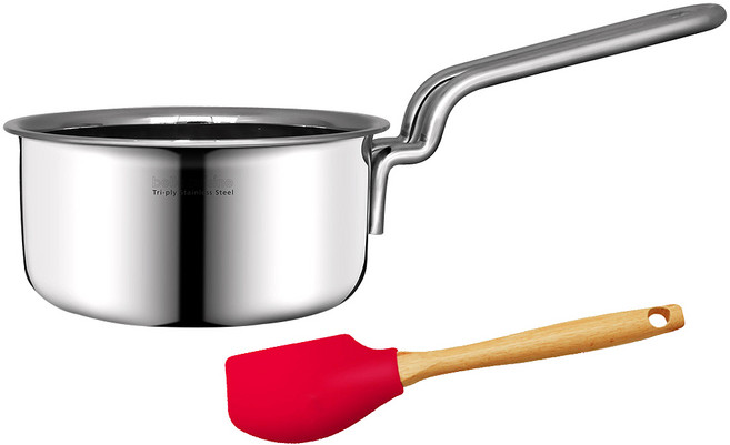 벨라쿠진 인덕션 통3중 이유식 냄비 + 실리콘 스파츌러, 14cm, 혼합색상, 1세트