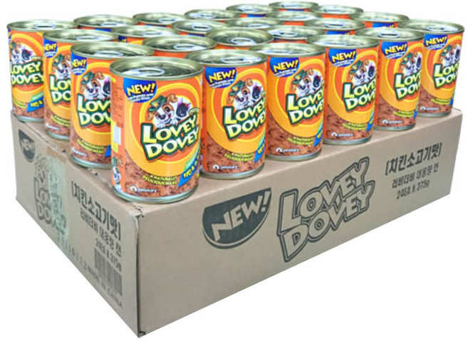 러비더비 강아지 대용량 간식 캔, 혼합맛(치킨/소고기), 375g, 24개