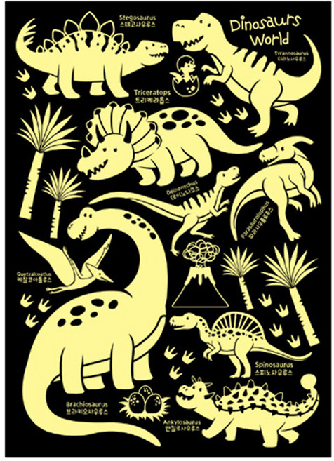 환타스틱스 데코 인테리어 공룡대탐험 야광스티커, 혼합 색상