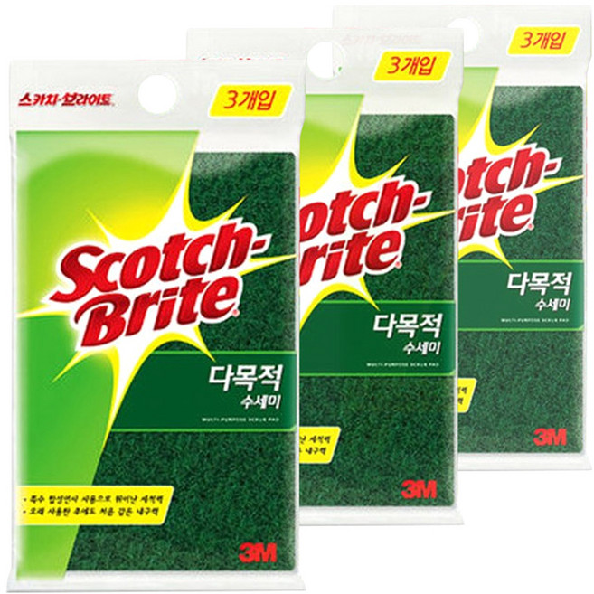 스카치브라이트 3M 다목적 수세미 소, 3개입, 3개