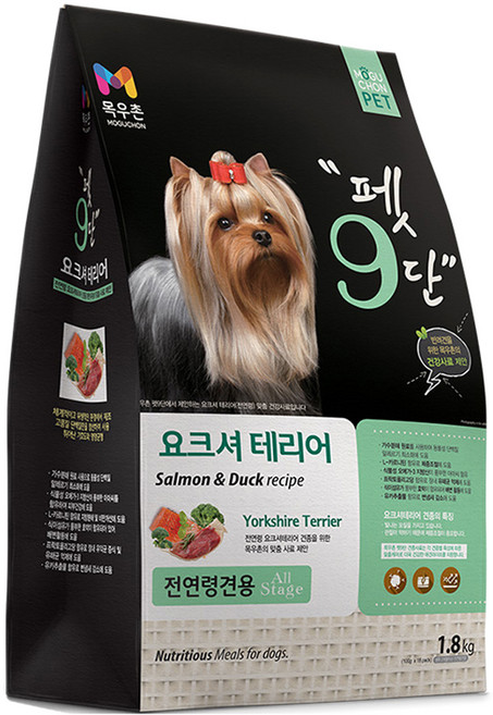 목우촌펫 펫9단 생후 2개월 이상 전연령견용 요크셔테리어 건식사료, 오리, 1.8kg, 1개
