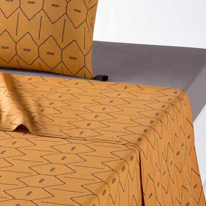 라흐두뜨 에스닉 프린트 폼폼 홑이불 F696778, ocre + black