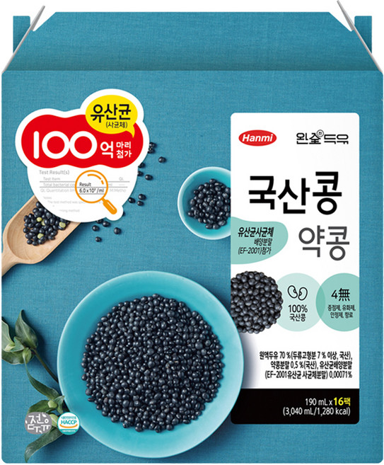 한미메디케어 완전두유 국산콩 유산균 약콩두유, 16개, 190ml