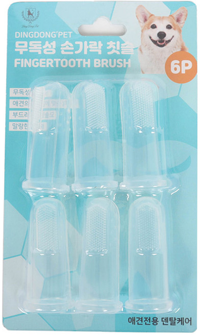 딩동펫 애견 실리콘 손가락 칫솔 5.5 x 2.2 cm, 투명, 6개