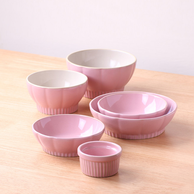 로얄베일 샤롯데 1인 혼밥 식기세트 6p, 핑크, 공기 + 대접 + 찬기 중 2p + 대 + 소스볼, 1세트