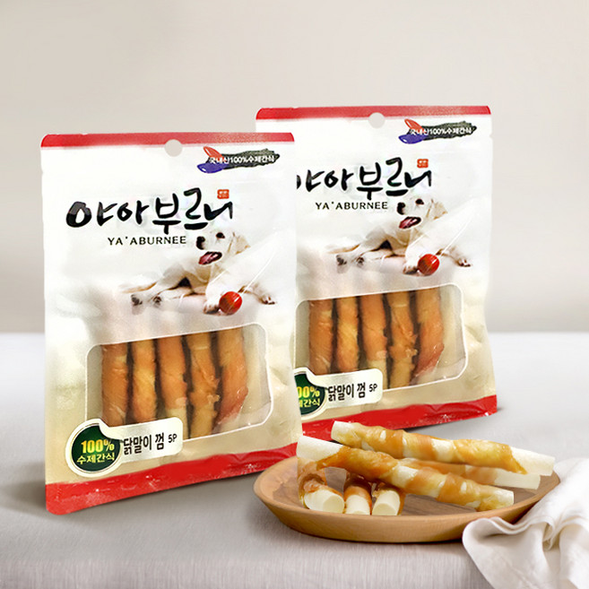 야아부르니 국내산 강아지 수제간식, 닭말이 맛, 90g, 2개