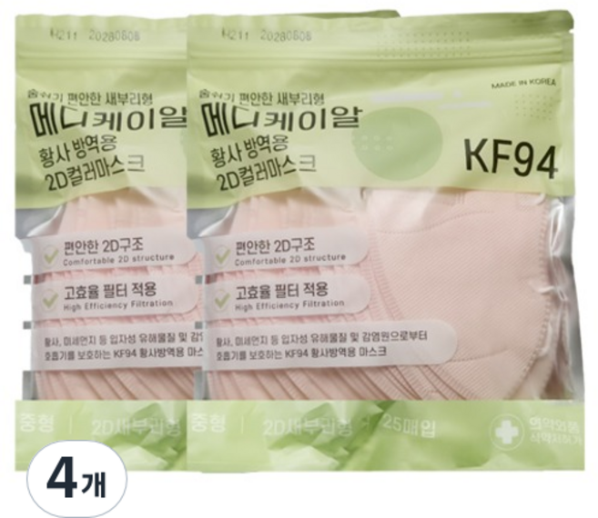메디케이알 데일리핏 새부리형 황사 마스크 중형 KF94, 25개입, 4개, 미디피치