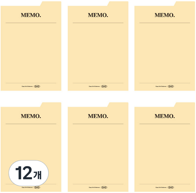 플레픽 스티키 점착식 인덱스 메모지 08 MEMO, 옐로우, 50매, 12개