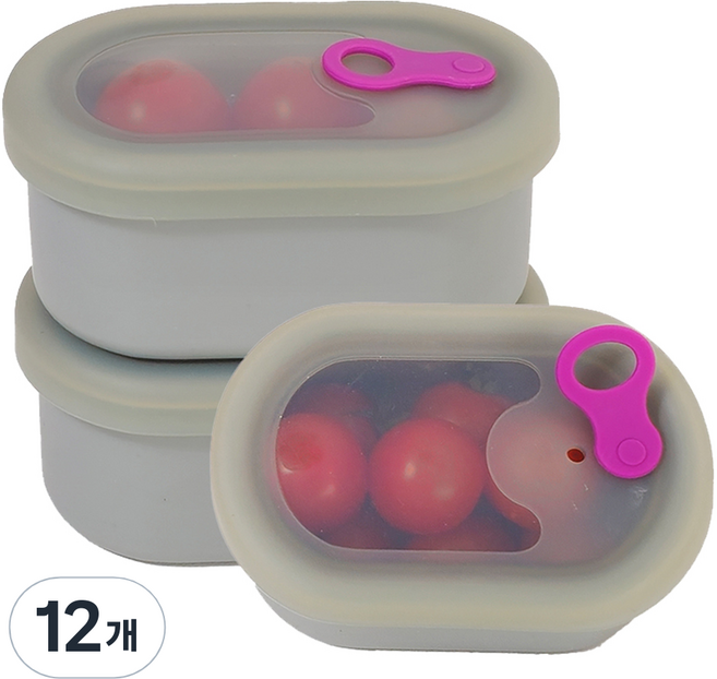 파미레 실리콘 반투명 스팀홀 타원 용기 그레이, 12개, 200ml