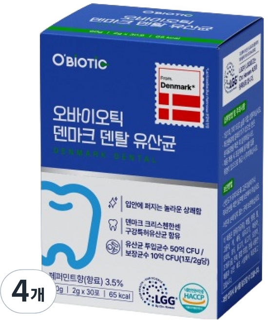 오바이오틱 덴마크 덴탈 유산균 30p, 60g, 4개