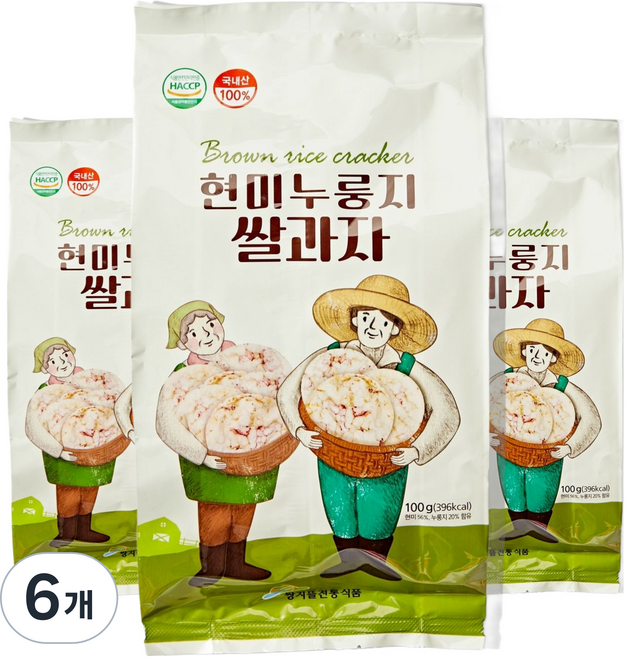 쌍지뜰 바삭 고소한 현미 누룽지 쌀과자, 100g, 6개