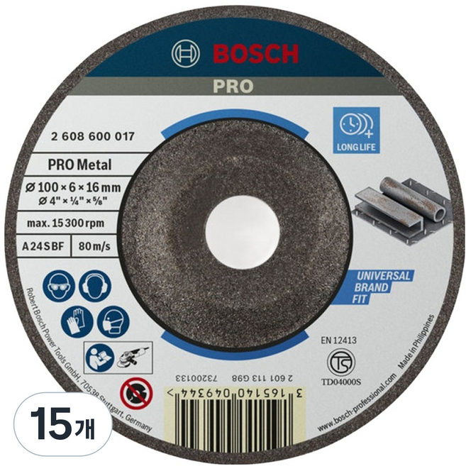 보쉬 PRO 017 연마석 금속 100 x 6 mm 2608600017, 15개