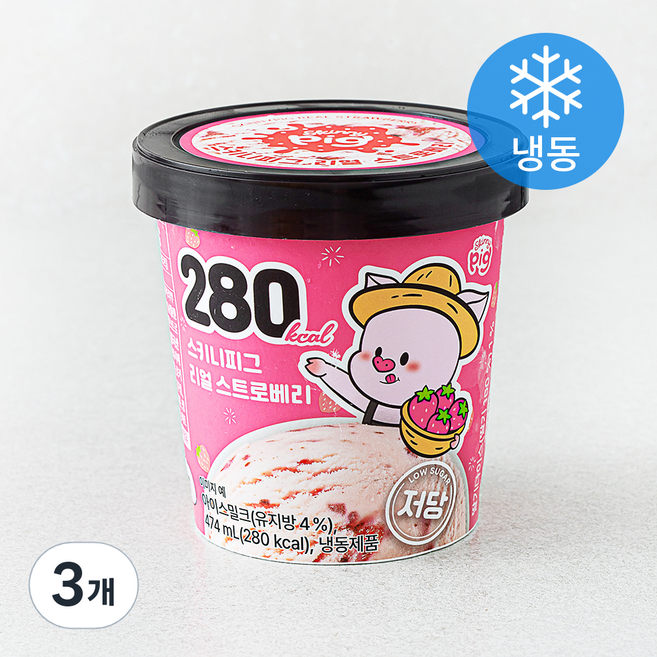 스키니피그 리얼 스트로베리 파인트 (냉동), 3개, 1개입, 474ml