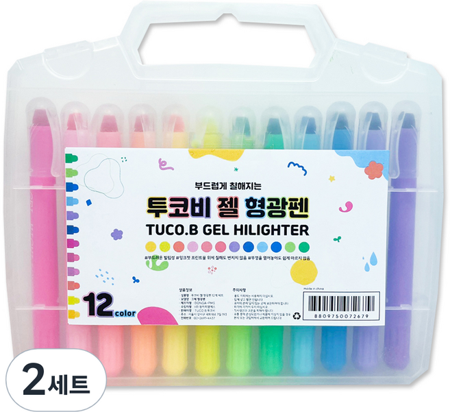TUCO.B 滑順好塗凝膠螢光筆12色組, 混合色, 2套