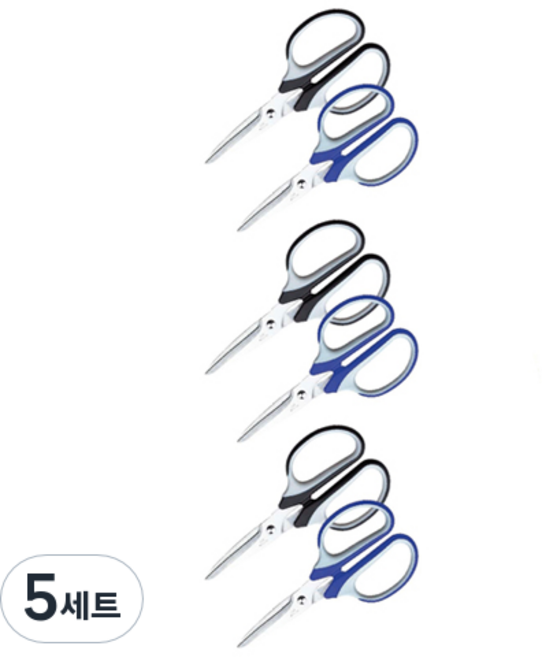 델리 사무용 가위 E6001 190mm 2종 x 3p 세트, 블랙, 블루, 5세트