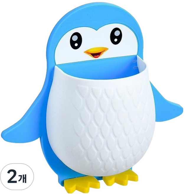 심플라이프 귀여운 펭귄 다용도 벽걸이 수납함, 블루 + 화이트, 2개