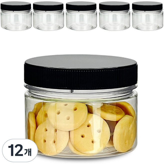 mir Farms 圓形寬口透明塑膠密封容器 黑色, 12個, 200ml