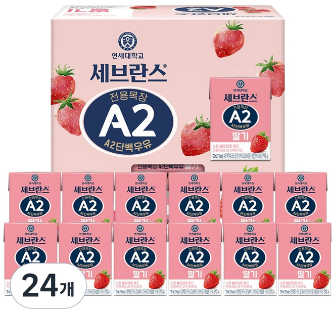 세브란스에이투 전용목장 단백우유 딸기, 125ml, 24개