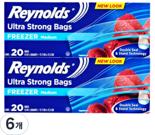 Reynolds 冷凍用雙層夾鏈分裝袋, 中(M), 6盒
