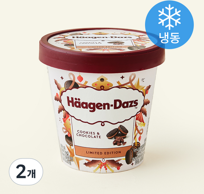 하겐다즈 파인트 쿠키 앤 초콜릿 아이스크림 (냉동), 2개, 1개입, 403ml