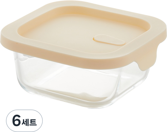 코멧 홈 실리콘 뚜껑에 스팀홀이 있는 사각 내열유리 밀폐용기, 6세트, 520ml
