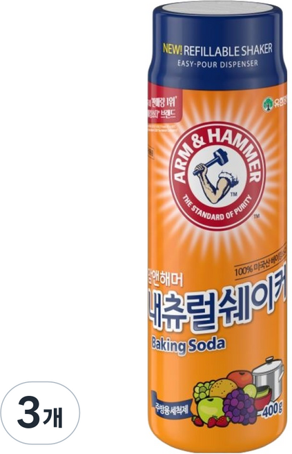 암앤해머 내츄럴쉐이커 베이킹소다, 400g, 3개