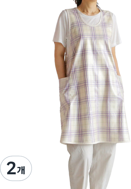 데코토닉 캐쥬얼 체크 방수 앞치마, 바이올렛, 2개