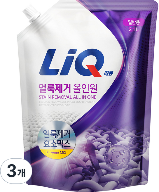리큐 얼룩제거 올인원 액상세제 일반용 리필, 2.1L, 3개
