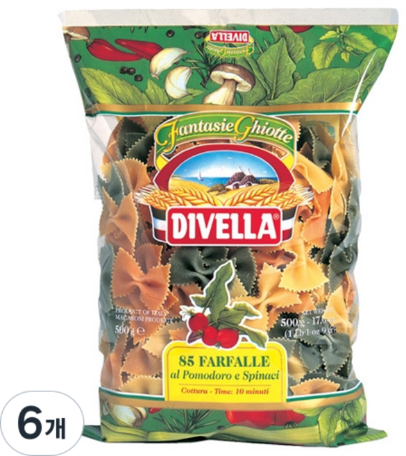 디벨라 삼색파르팔레 파스타면, 500g, 6개