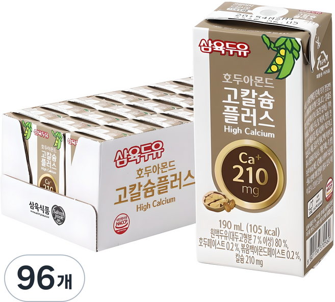삼육두유 호두아몬드 고칼슘 플러스 두유, 190ml, 96개