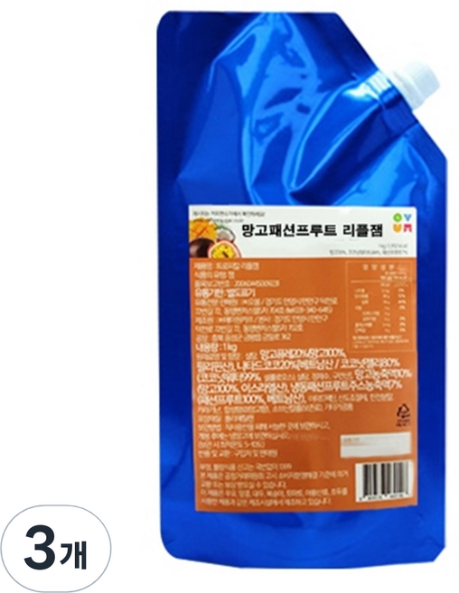 오붐 망고 패션프루트 리플잼, 1kg, 3개