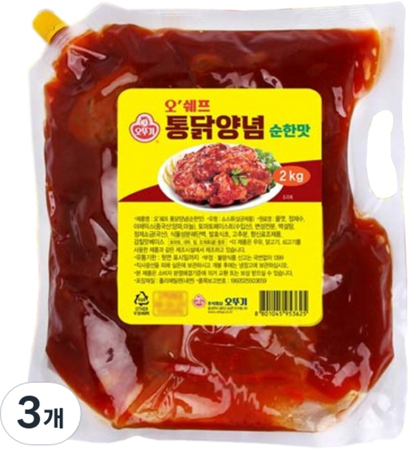오뚜기 오쉐프 통닭양념 순한맛, 2kg, 3개