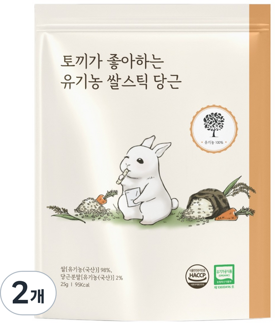 토끼가 좋아하는 유기농 쌀스틱, 2개, 25g, 당근맛