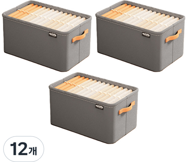 withWIN 부직포 접이식 리빙박스, 그레이, 대형(42 x 28 x 25 cm), 12개