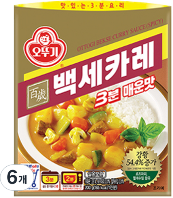 오뚜기3분 백세카레 매운맛, 200g, 6개