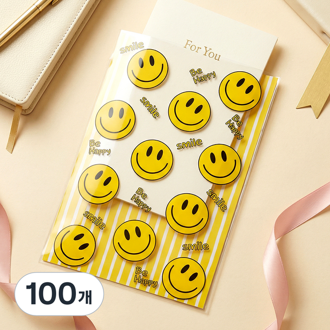 Good given OPP透明包裝袋 Happy Smile, 條紋, 100個