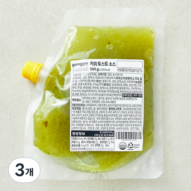 곰곰 키위 토스트 소스, 500g, 3개