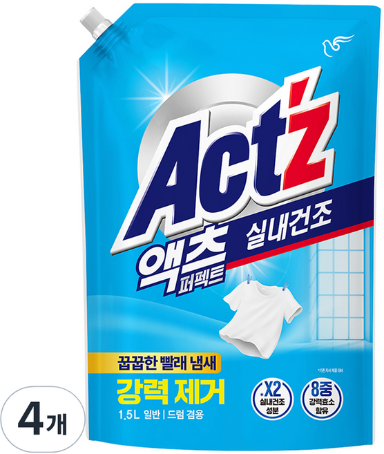 액츠 퍼펙트 실내건조 액상세제 리필, 1.5L, 4개