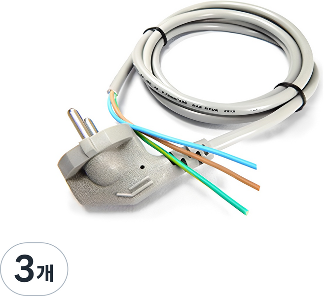 파워코드 탈피 3구형 전원케이블 코드 캡 선, 3개, 2m