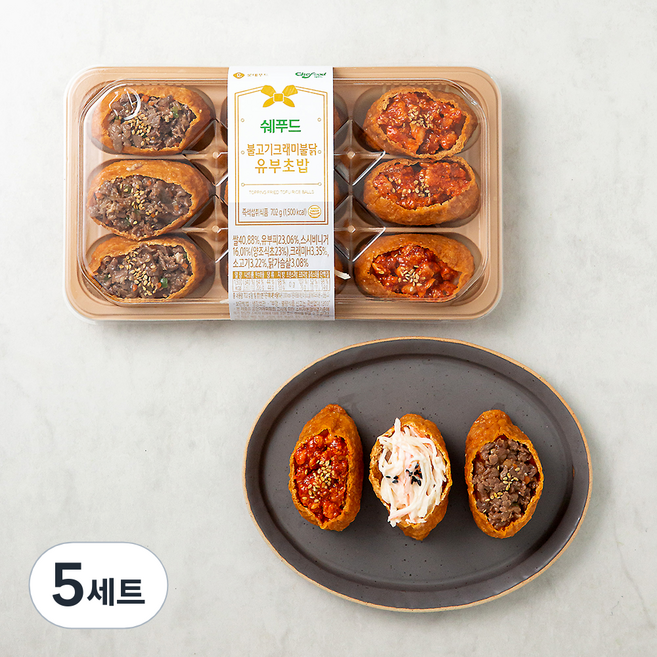 쉐푸드 유부초밥 불고기 + 크래미 + 불닭 3종세트, 702g, 5세트
